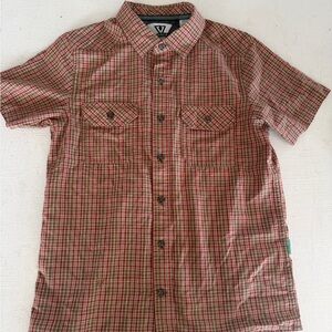 VISSLA Red and Green Plaid Kids Button Down Shirt
